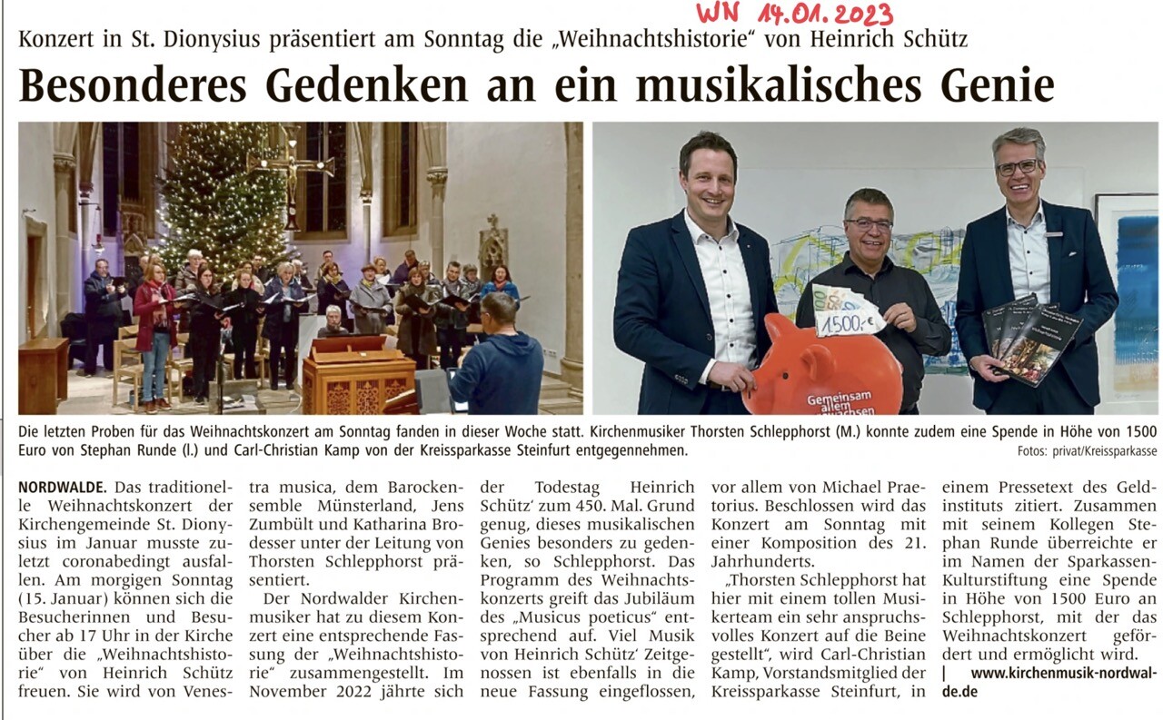 Vorbericht der WESTFÄLISCHEN NACHRICHTEN zum Weihnachtskonzert von venestra musica.